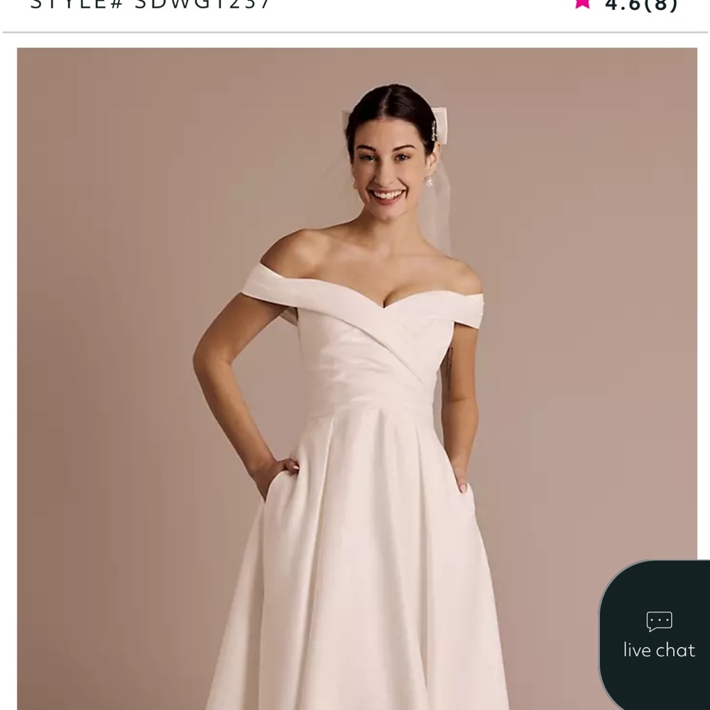 David's Bridal Off-Shoulder Cream Wedding Dress